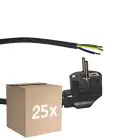 Mehrfachpackung 25x Noxion Power Versorgungskabel Schwarz - Schuko Europlug + Offene Enden - 5m - 3 pole 0,75mm2