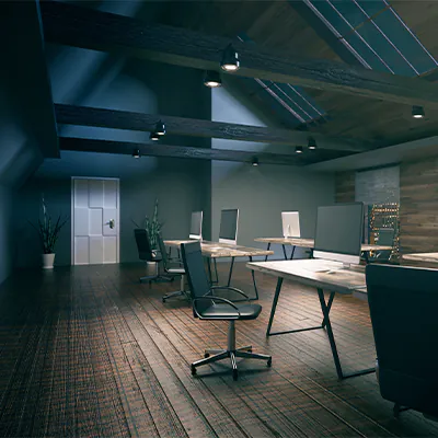 B&uuml;ro wird in der Nacht beleuchtet 